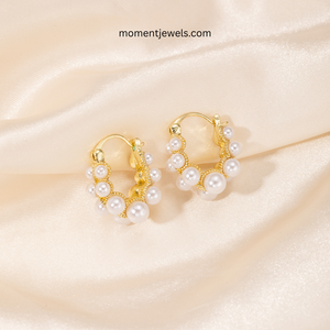 Pendientes Colgantes Circulares Hechos a Mano para Mujer, con Baño de Agua, Aleación de Zinc, Perlas Artificiales - Product Image 1