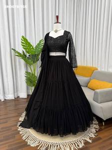 El Mejor Conjunto de Lehenga Choli y Dupatta de Tela Faux Georgette con Estilo Moderno y Volantes, Compra en Línea en India, Moda Étnica - Product Image 5