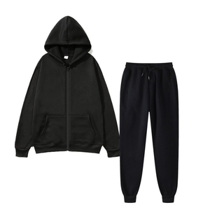 Ensemble de survêtement décontracté en coton tricoté à capuche pour homme, deux pièces avec fermeture éclair, idéal pour la vente en gros de vêtements de sport - Product Image 2