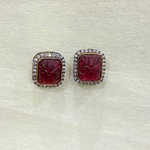 Pendientes de tuerca con tallado de rubí hecho a mano RAY FINE ORNATES, chapados en oro rosa y negro, joyería de moda llamativa, regalo para mujer, IGI - Product Image 2