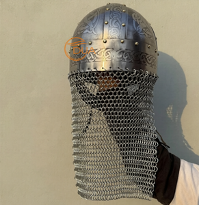 Casco Vikingo de Malla Metálica Pulida con Diseño Grabado, Armadura Medieval para Guerrero, Reenactamiento Histórico, Casco para Adulto, Navidad - Product Image 3