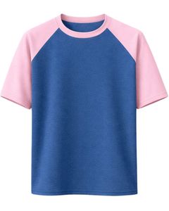 T-shirt à manches raglan bleu rose pour homme, décontracté, été, col rond, respirant, mélange de coton, doux, confortable, léger, à porter au quotidien - Product Image 1