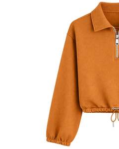 Sudadera Corta Personalizada para Mujer, Color Naranja Óxido, con Cierre de Cremallera, Estilo Casual, con Cordón Ajustable en el Bajo, Forro Polar Suave de Algodón y Poliéster, para Invierno - Product Image 2