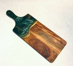 Planche à découper en résine époxy et bois, brun foncé, écologique, passe au lave-vaisselle, forme ronde, accessoires de cuisine, meilleure planche à découper - Product Image 6