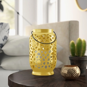 Yellow Metal Eco Friendly Christmas Cutout Candle <b>Lantern</b> Decorative Tabletop <b>Tealight</b> Holder Metal Handle Home Garden Indoor - Product Image 1