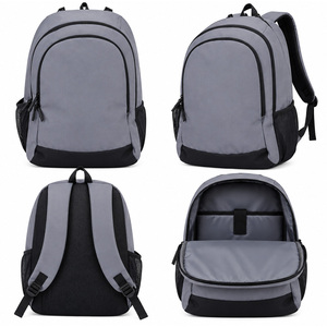 Sac à dos décontracté unisexe gris grande capacité avec compartiment pour ordinateur, panneau solaire GPS, poche latérale en maille et bandoulière rembourrée zippée - Product Image 1