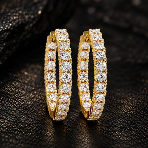 Round Cut Lab Grown Diamond 14K 18K Solid Gold Inside Out Hoop <b>Earring</b> DEF VVS Classic Bridal Wedding Diamond <b>Earring</b> Wholesale - Product Image 1