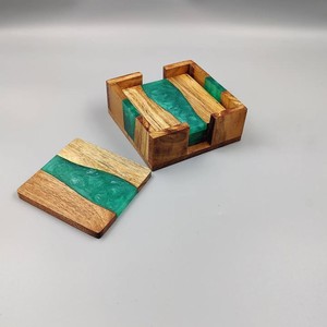 Handmade Wooden Resin Coaster Set <b>Rectangle</b> Modern Design Mats Pads Eco-Friendly Table Decoration - Product Image 1