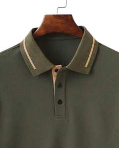 Camiseta Polo Sólida para Hombre, Manga Corta, Algodón, Casual, para Golf, Verde Oliva con Detalle de Cuello Beige, Ropa de Verano, Top Masculino Cómodo - Product Image 3