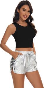 Pantalones Cortos Deportivos de Moda para Mujer, Primavera 2026, Cintura Elástica, Color Metálico, Cierre con Cordón, Decoración de Lentejuelas, Corte Recto, Talla Grande - Product Image 2