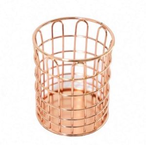 New Design Office Desk Organizers Desktop Metal <b>Flower</b> With <b>Wire</b> Mesh Rose Gold Magnet Pen Bin Pencil Cup Holder - Product Image 1
