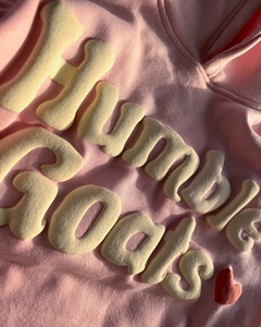 Humble Goats Puff Print <b>Hoodie</b> <b>Pink</b> Fleece Unisex Oversized Casual Autumn Streetwear - Product Image 2