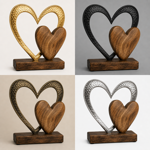 Escultura de Corazón Hecha a Mano en Metal y Madera, Acabado Martillado, Decoración Romántica para el Hogar, Regalo de Aniversario, Decoración de Mesa - Product Image 3