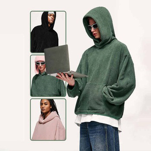 Sudadera con capucha de algodón grueso para mujer, estilo hip hop, con logotipo personalizado al por mayor, lisa, de forro polar pesado y de gran tamaño. - Product Image 5