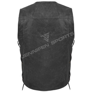 Chaleco Corto de Cuero Clásico Personalizado para Hombre, Chaleco de Motociclista Resistente de Cuero Genuino con Cierre de Botones y Cremallera - Product Image 6