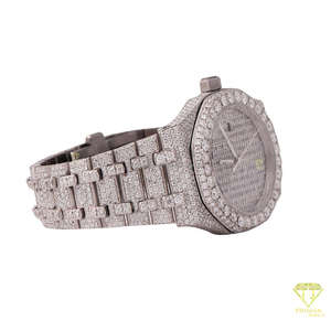 Montre-bracelet pour homme de luxe, forme ronde, entièrement sertie de pierres Moissanite VVS en argent sterling 925 - Product Image 3