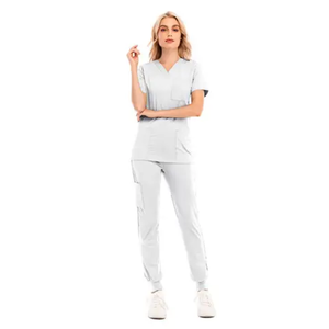 Conjunto de Uniforme Médico para Mujer, Top con Cuello en V y Pantalones Jogger, Algodón y Poliéster, Colores Personalizados, Alta Calidad - Product Image 2