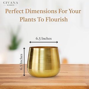 Pot de fleurs moderne en métal plaqué or avec motif circulaire pour plantes d'intérieur, style minimaliste - Product Image 3