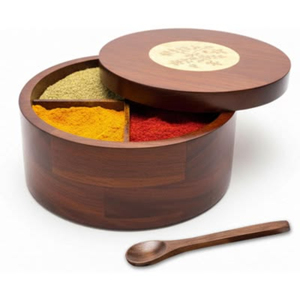 Boîte à épices en bois artisanale avec 7 compartiments, organisateur de masala de qualité supérieure pour la cuisine, décorative vintage - Product Image 3