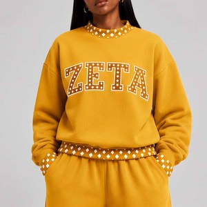 Zeta Wholesale <b>Mock</b> <b>Neck</b> Crew <b>Neck</b> Cotton Fleece Sweatshirt Women Men Ladies Unisex Polka Dot Gingham Patch Tackle Twill - Product Image 1