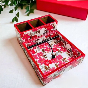 MDF Wood Napkin Holder With Cutlery Slot <b>Floral</b> Printed Table Organizer Restaurant Cafe Tissue Stand Spoon Fork Storage <b>Box</b> - Product Image 5