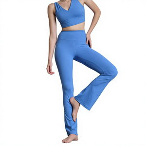 Womens High Waist Flared Leggings Ribbed Stretch <b>Yoga</b> <b>Pants</b> Full Length - Product Image 5