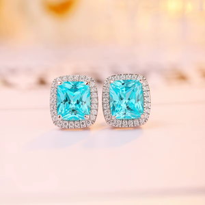 Pendientes de diamantes azules de corte cojín de 1.5 quilates de la mejor calidad con diamantes blancos, pendientes de lujo para boda - Product Image 2
