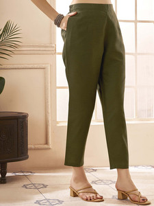 <b>Women</b> Beige Cotton Digital Print Embroidered Quick Dry <b>Kurta</b> Green Trouser Set Traditional Regular Fit Knee Length Casual Wear - Product Image 6