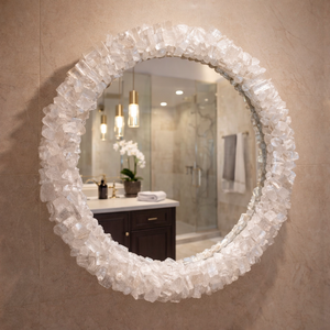 Espejo de Pared LED de Cristal de Selenita de Lujo, Espejo de Baño Moderno Hecho a Mano con Piedra Natural, Espejo Decorativo de Pared para el Hogar - Product Image 1
