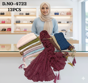 Ensemble de hijabs plissés à franges pour femmes - Pack de 12 foulards multicolores légers en mélange de coton pour tenues décontractées et formelles - Product Image 1