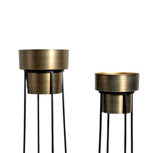 Set of 2 Gold Metal Planters with Black <b>Stands</b> for Indoor <b>Plants</b> Modern <b>Tall</b> Planter Pots for Living Room and Office Decor - Product Image 1