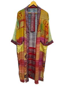 Robe longue kimono en soie Bridel, patchwork, pour couvrir le bikini, vêtement de nuit, kimono en sari indien vintage recyclé fait main - Product Image 6