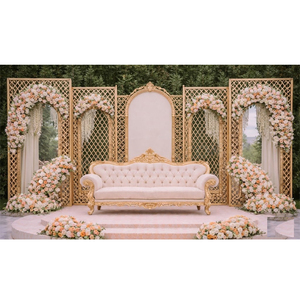 Elegant Gold Laser Cut Wedding <b>Backdrop</b> Panels Luxury Gold <b>Frame</b> Wedding Stage Decor Buy Designer Reception Stage Ideas for USA - Product Image 1