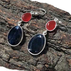 Natural Blue Sapphire & Carnelian Gemstone <b>Earring</b>, <b>Solid</b> 925 Sterling <b>Silver</b> <b>Earrings</b>: Faceted Dangle <b>Earrings</b> - Product Image 5