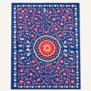 Exclusive Handmade Suzani Cotton Bedsheet Royal <b>Blue</b> Peach Pink Floral Boho Indian Ethnic <b>Bedspread</b> Home Decor Cover - Product Image 4