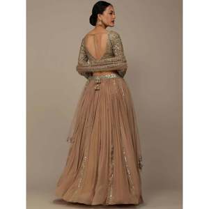 Gorgeous Beige <b>Sequins</b> Georgette <b>Party</b> Wear Lehenga Choli for Women - Product Image 4
