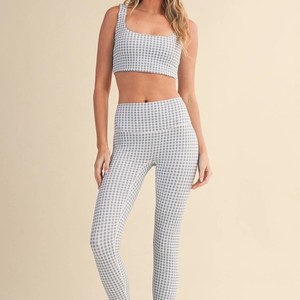 Yellow Plaid 2-Piece <b>Set</b> <b>Square</b> Neck Crop Top High Elastic Waist Shorts Spaghetti Strap Breathable Spandex/Polyester Yoga Wear - Product Image 3