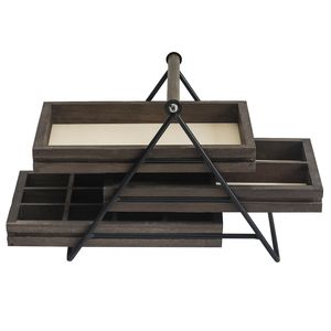 Vassoio Portagioie a Tre Livelli con Finitura Noce, Facile Organizzazione e Accesso, Struttura in Metallo con Maniglia - Product Image 2