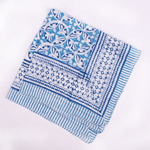 Cotton <b>Square</b> Bandana Geometric Pattern Blue White Casual Summer <b>Scarf</b> Breathable Lightweight Wrap - Product Image 4