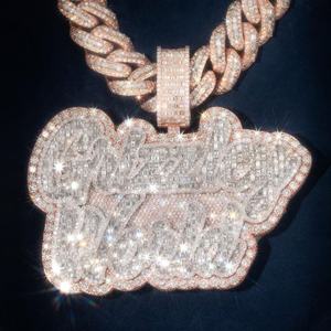 Colgante de Lujo Personalizado con Nombre, Estilo Iced Out, Cadena Cubana de Oro Rosa, Joyería Hip Hop con Moissanita VVS Brillante - Product Image 3