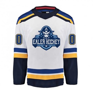 Maillot de hockey sur glace bleu pour homme, manches longues, imprimé par sublimation, col rond, coupe classique, respirant, en polyester - Product Image 2