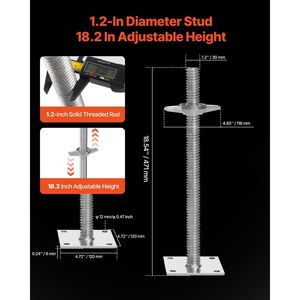 Piedini di Livellamento Regolabili 46,2 cm, Altezza Regolabile, Capacità di Carico 1500 kg, Piedini per Ponteggi a C Solidi, Componenti per Impalcature e Scale - Product Image 2