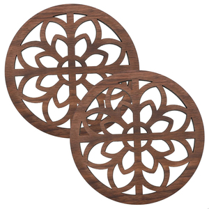 Posavasos cuadrado de madera, protector de ollas resistente al calor, alfombrilla protectora para sartenes, diseño calado circular para mesa de comedor - Product Image 6