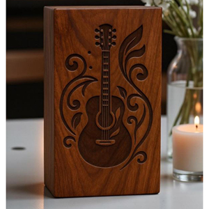 Engraved Guitar Wooden Cremation Urn | Personalized Musician Memorial Memorial Keepsake by AYAANS - Product Image 1