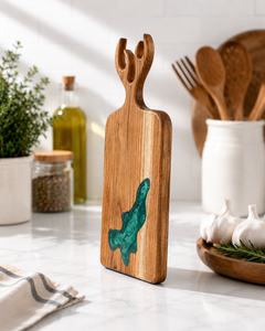 Planche à découper rectangulaire en bois d'acacia et résine, faite à la main, écologique, durable, pour la cuisine, vente en gros - Product Image 5