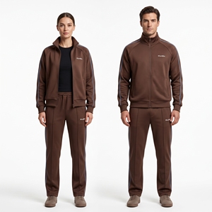 Conjunto Deportivo Unisex con Capucha y Logotipo Personalizado en Color Marrón Chocolate, Chaqueta con Cierre Completo y Pantalones de Pierna Recta, Ropa Deportiva al Por Mayor OEM - Product Image 1