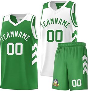Maillot de basketball personnalisé avec nom, numéros et logo brodés, transfert thermique, réversible, respirant, en sergé, avec sangle réglable, coupe courte - Product Image 2