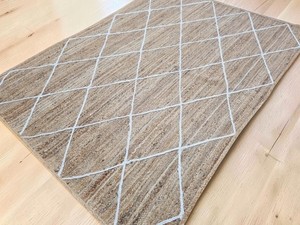 Modern Geometric Jute Area Rug Rectangle Flat Weave Non-Slip Rubber Backing Living Room Decor Natural Beige Tone - Product Image 4