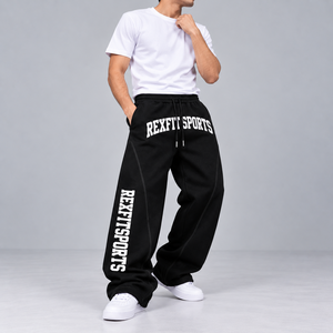 Streetwear <b>Baggy</b> Sweatpants Men Custom Wide Leg <b>Track</b> <b>Pants</b> Side Stripe Elastic Waist Relaxed Fit Private Label Apparel Supplier - Product Image 3