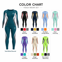 Ensemble de yoga pour femmes Yoga Club, haut court à manches longues, couleur marron, noir, or contrasté, respirant, en spandex et polyester, imprimé sur le devant